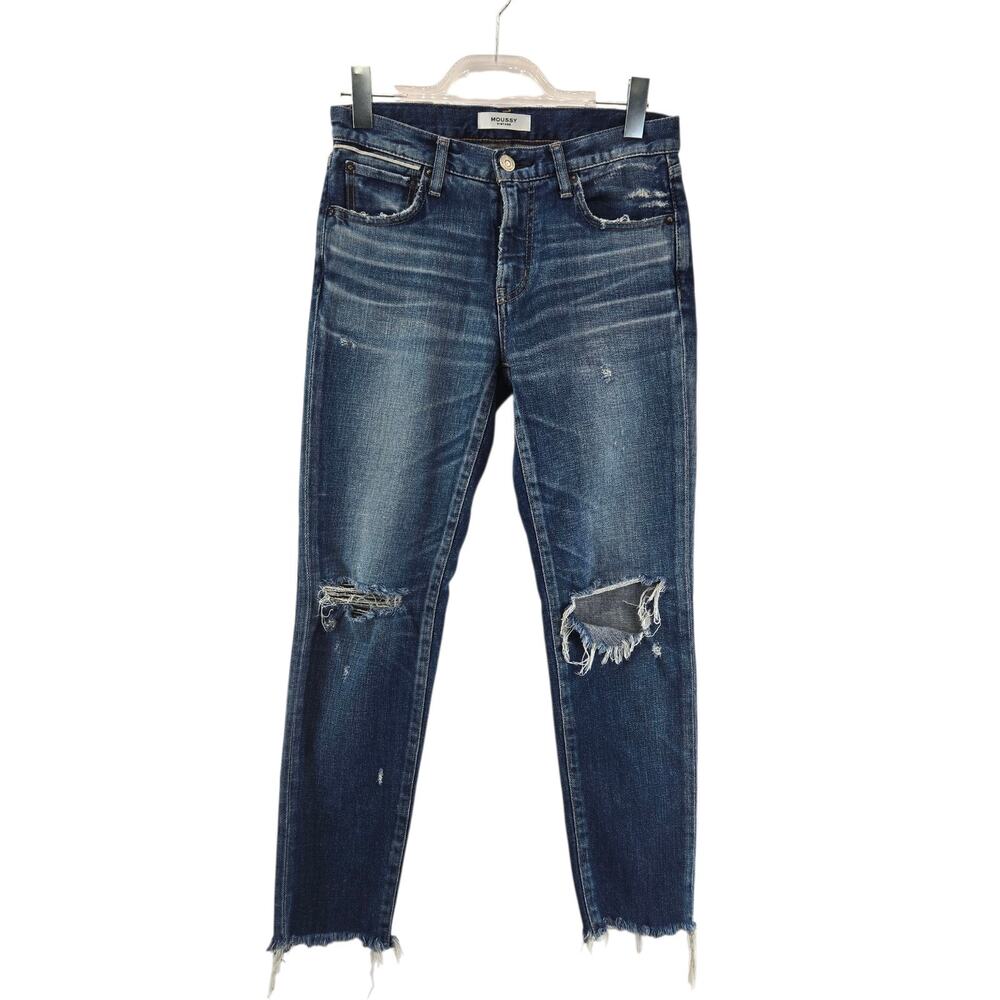 Moussy Vintage Jeans Womens 27‎ Mid Rise Crop Distressed Japan Designer Rock